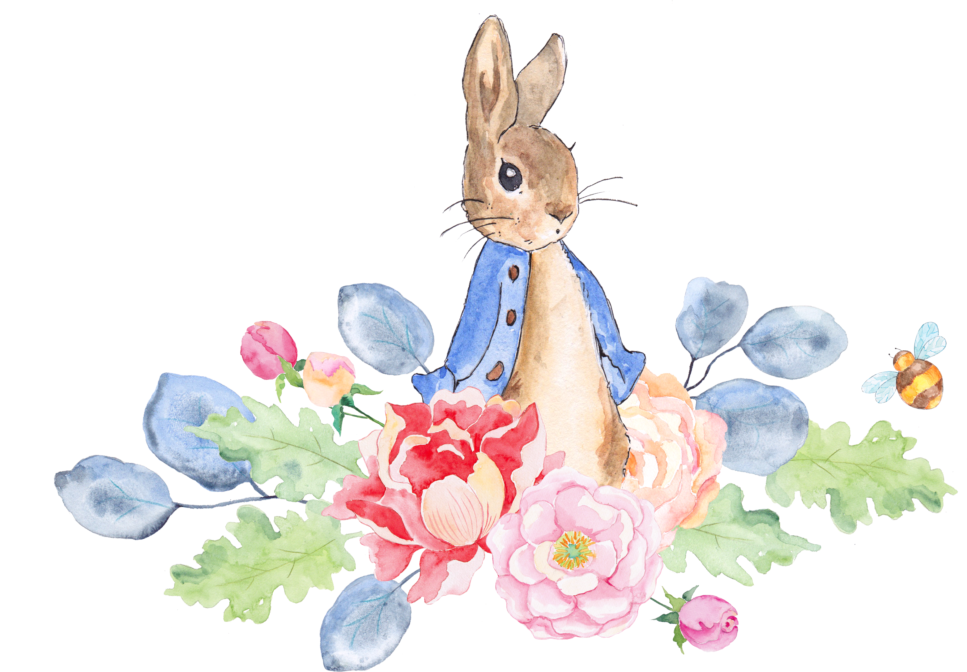 Watercolor Bunny Floral Arrangement