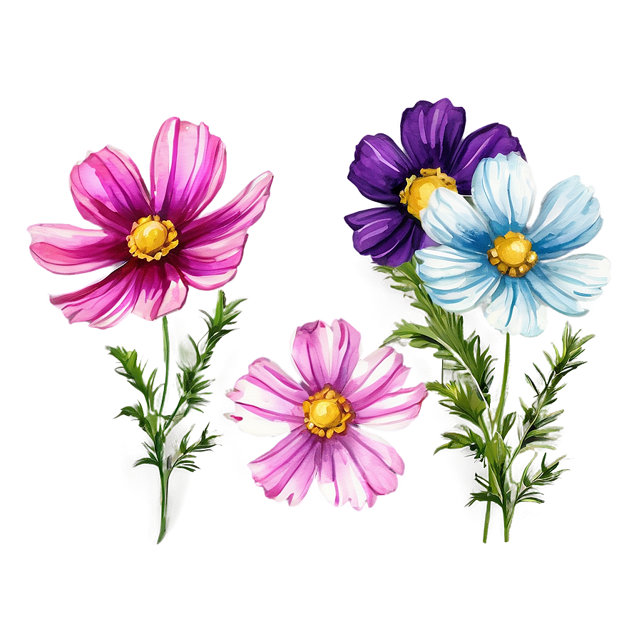 Watercolor Cosmos Flowers Png Upp