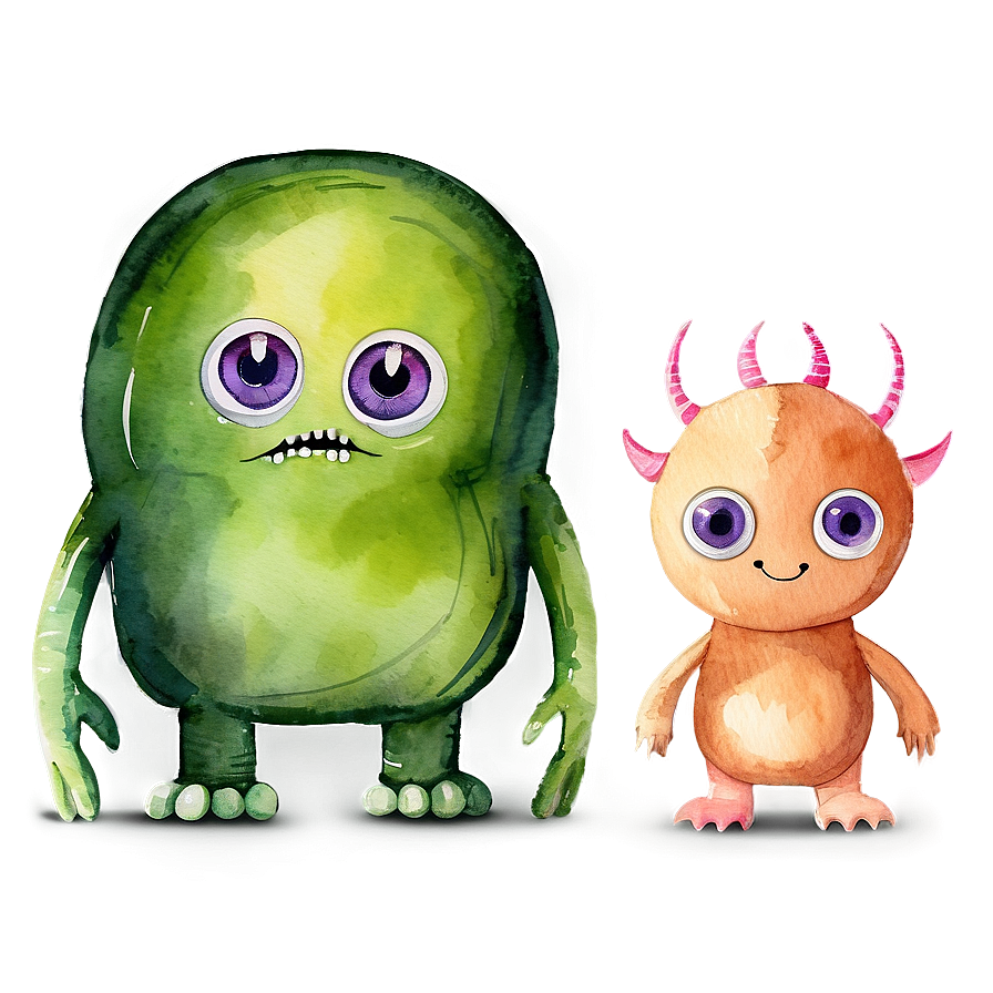 Watercolor Cute Monsters Png 05032024