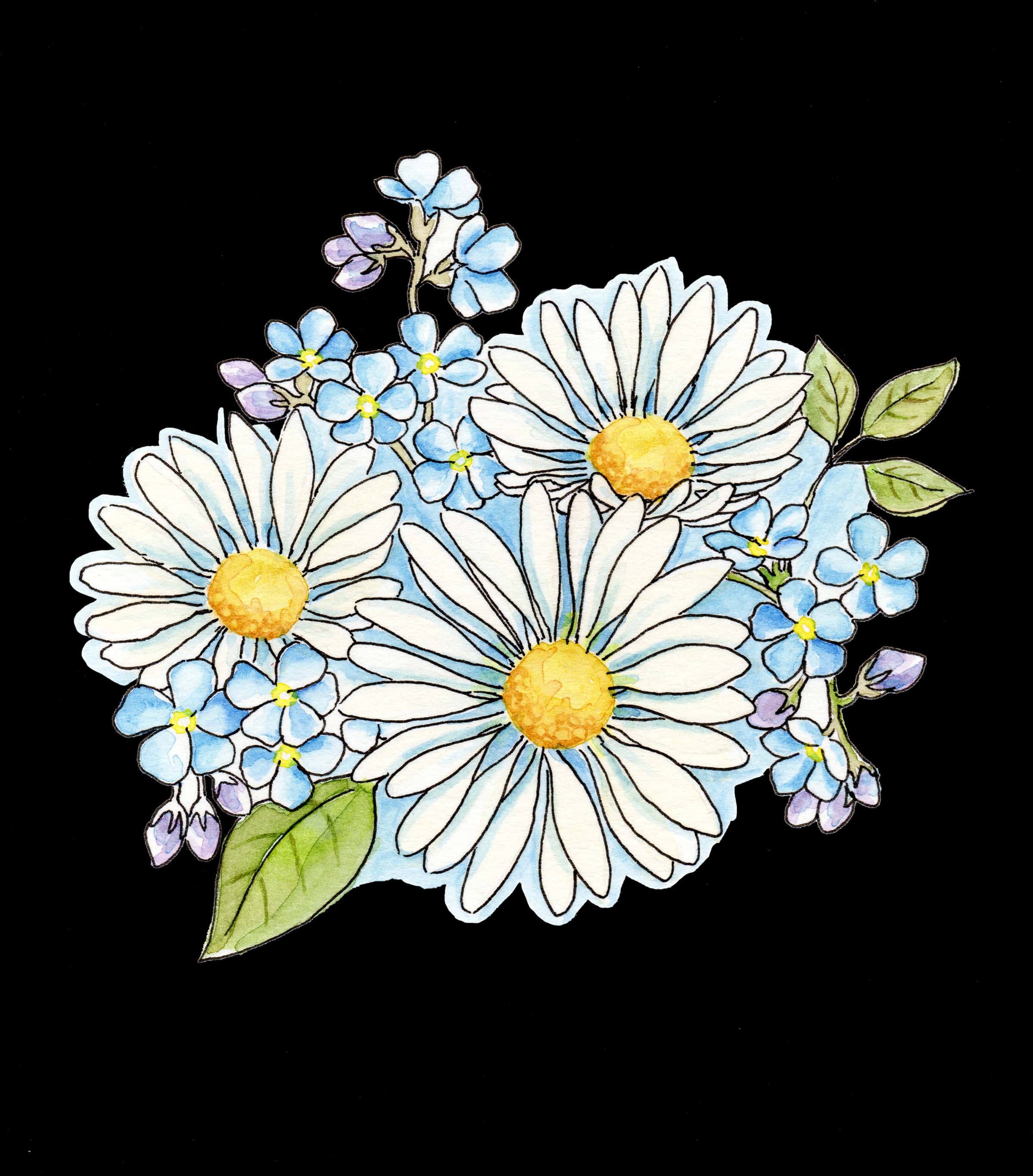Watercolor Daisiesand Forget Me Nots