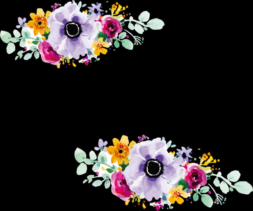 Watercolor Floral Arrangement Black Background