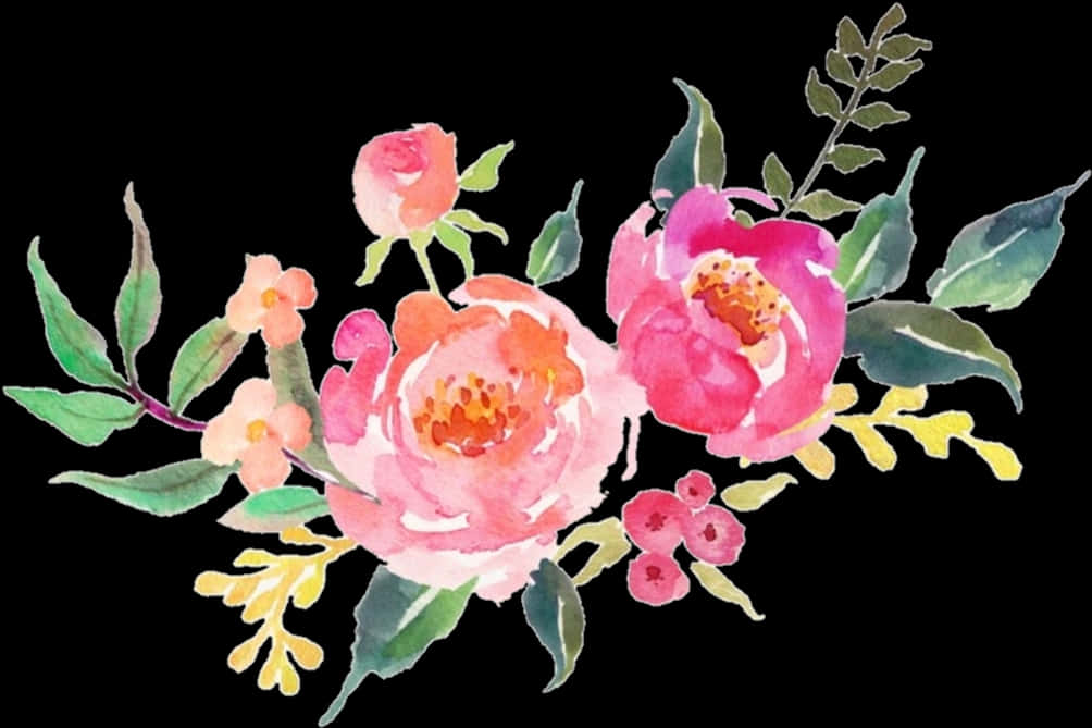 Watercolor Floral Arrangement Pink Roses