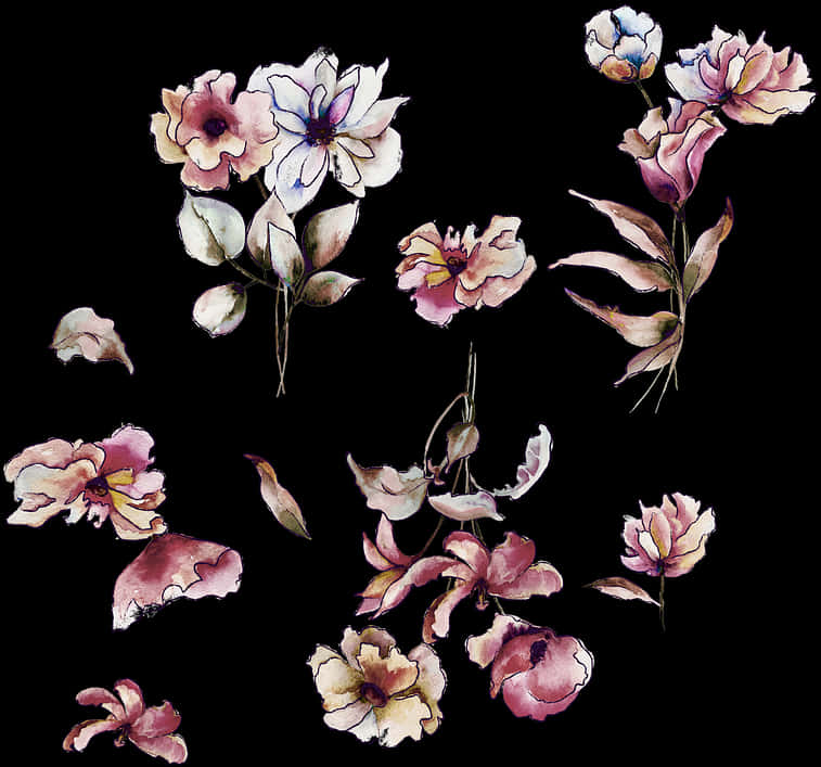 Watercolor_ Floral_ Collection_ Black_ Background