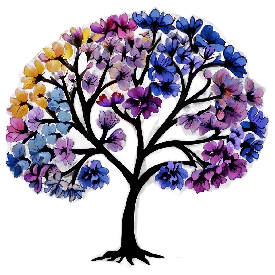 Watercolor Flower Tree Art Png Ftq76