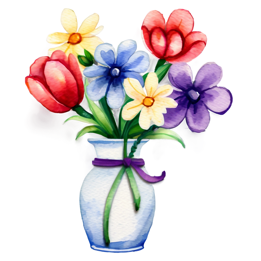 Watercolor Flowers In Vase Png Pag96