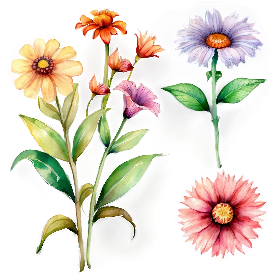 Watercolor Garden Flowers Png Ogo91