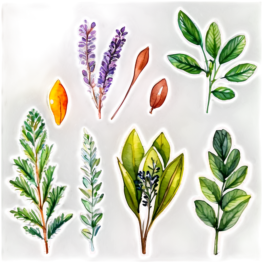 Watercolor Herbal Leaves Png 30