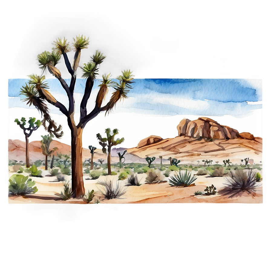 Watercolor Joshua Tree Scene Png 06262024