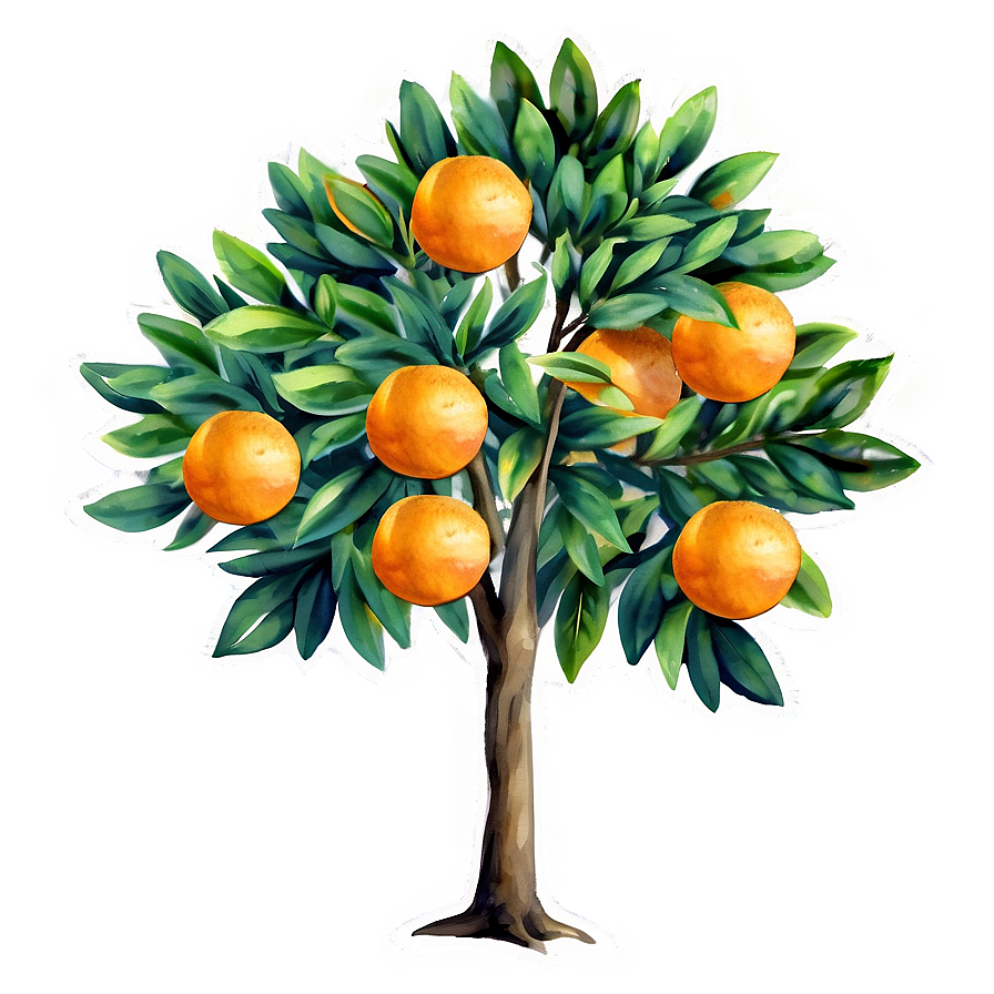 Watercolor Orange Tree Png 65