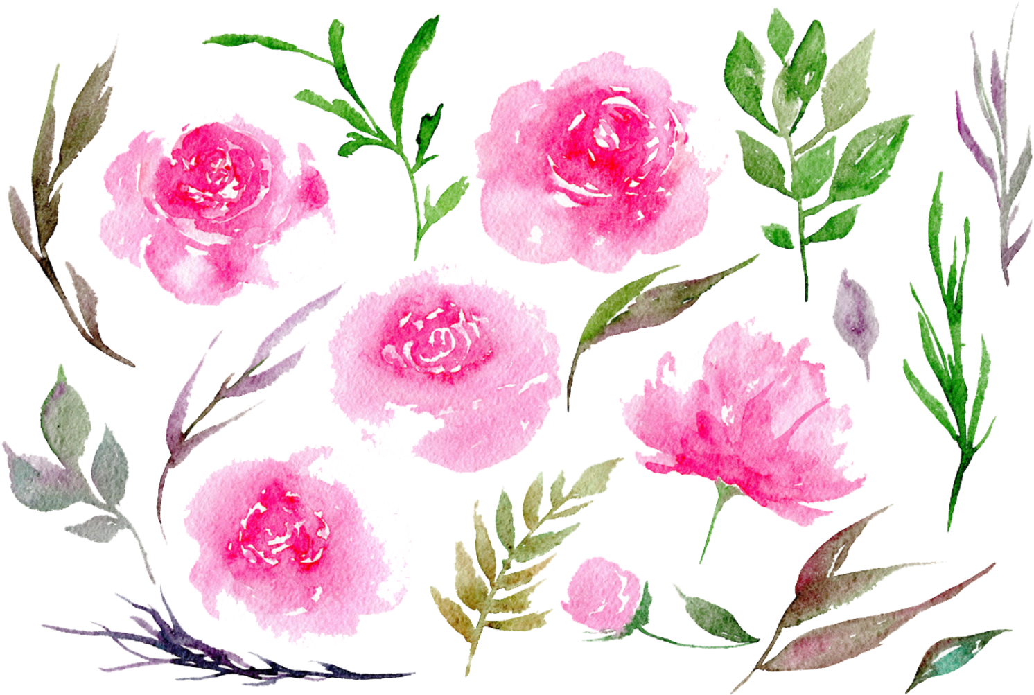 Watercolor Peony Floral Composition