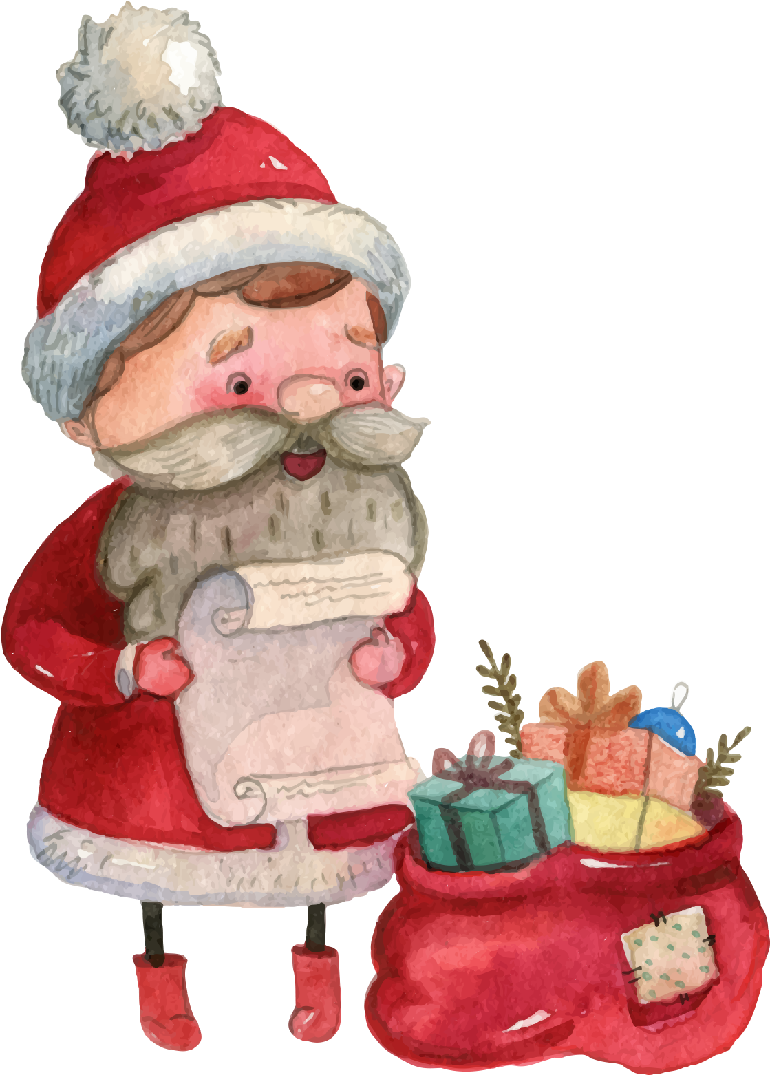 Watercolor Santa Claus Reading List