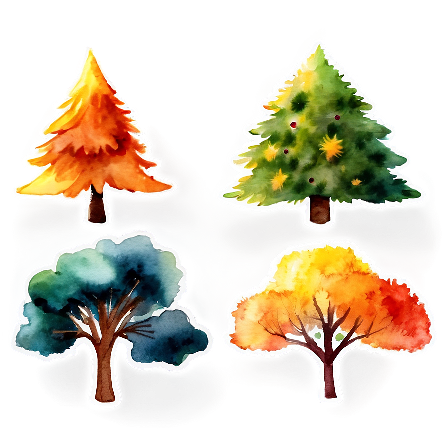 Watercolor Seasonal Trees Png 05032024
