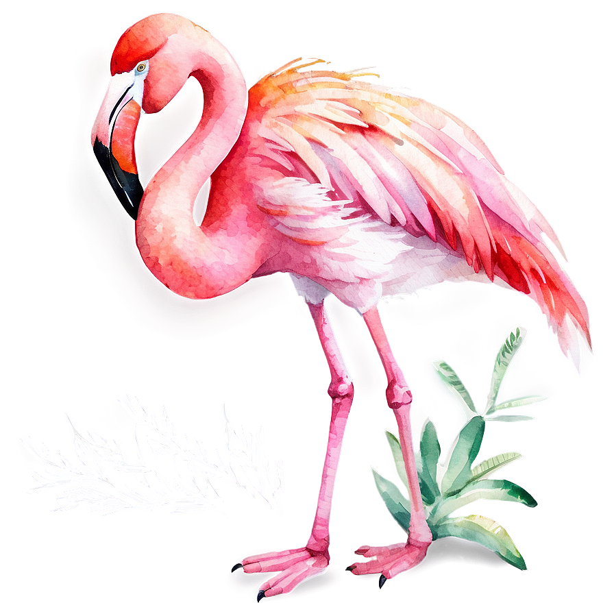 Watercolor Tropical Flamingo Scene Png 41