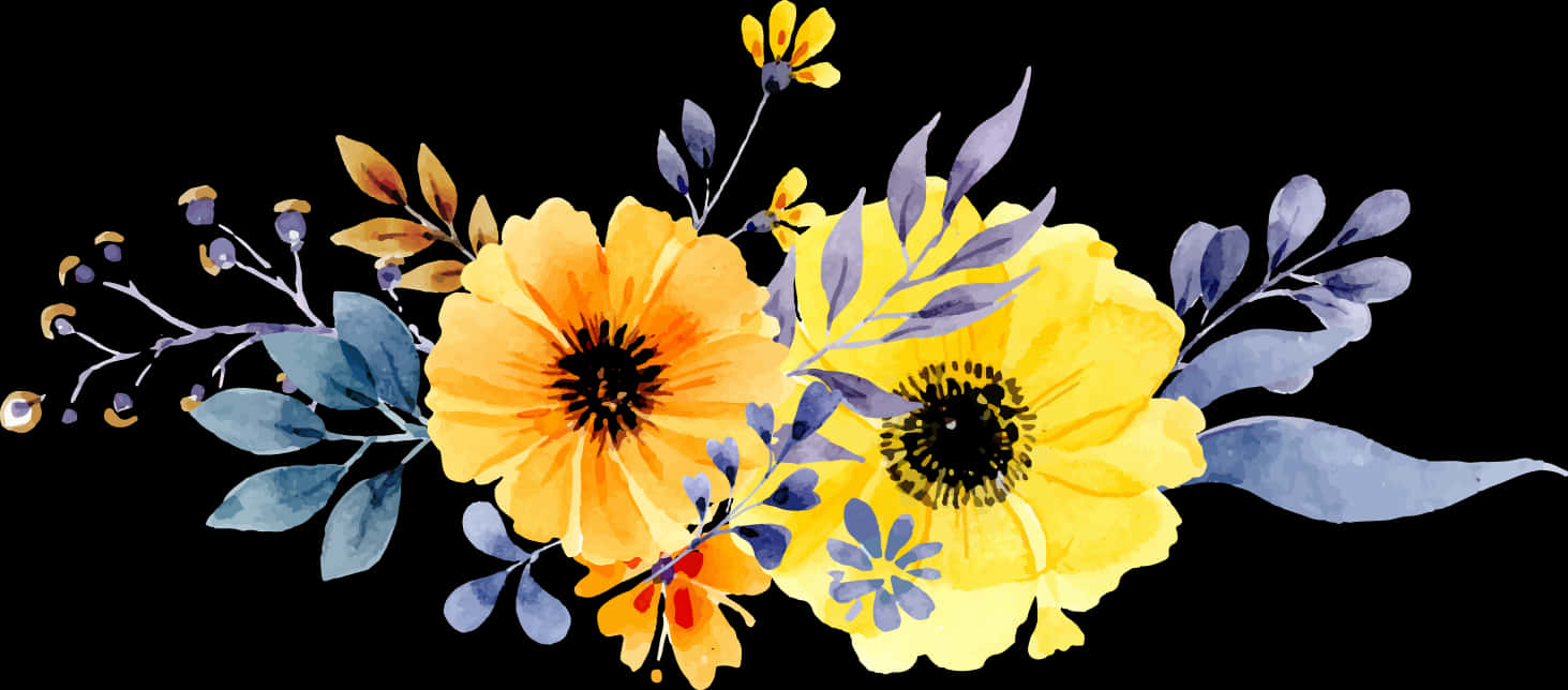 Watercolor Yellow Flowers Arrangement