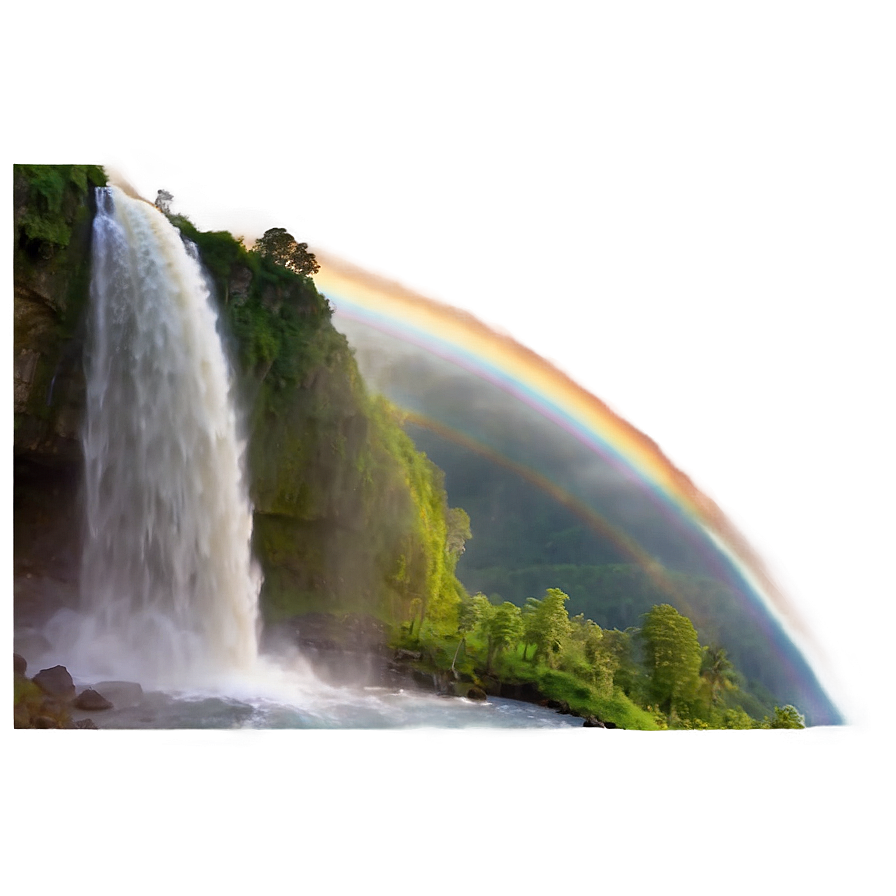 Waterfall And Rainbow At Sunset Png Dvm97