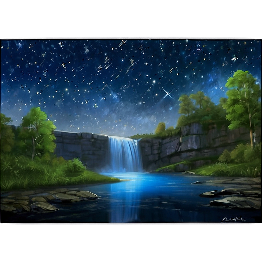 Waterfall And Starry Night Sky Png 37