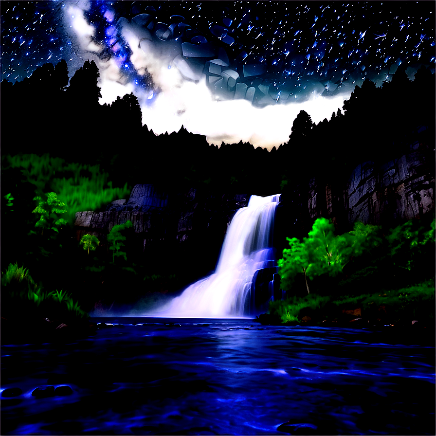 Waterfall And Starry Night Sky Png Mem16