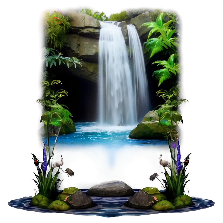 Waterfall And Wildlife Scene Png Dqp