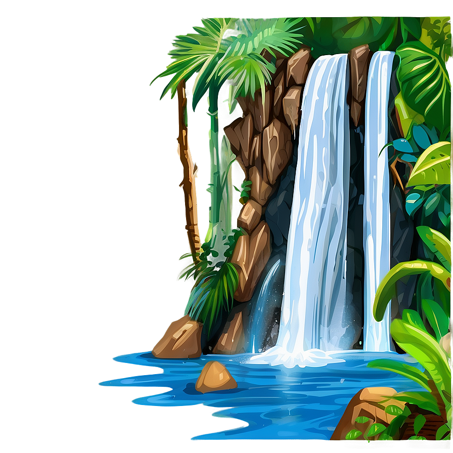 Waterfall In Dense Jungle Png Rrp35