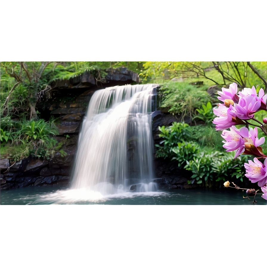 Waterfall In Spring Bloom Png Yan