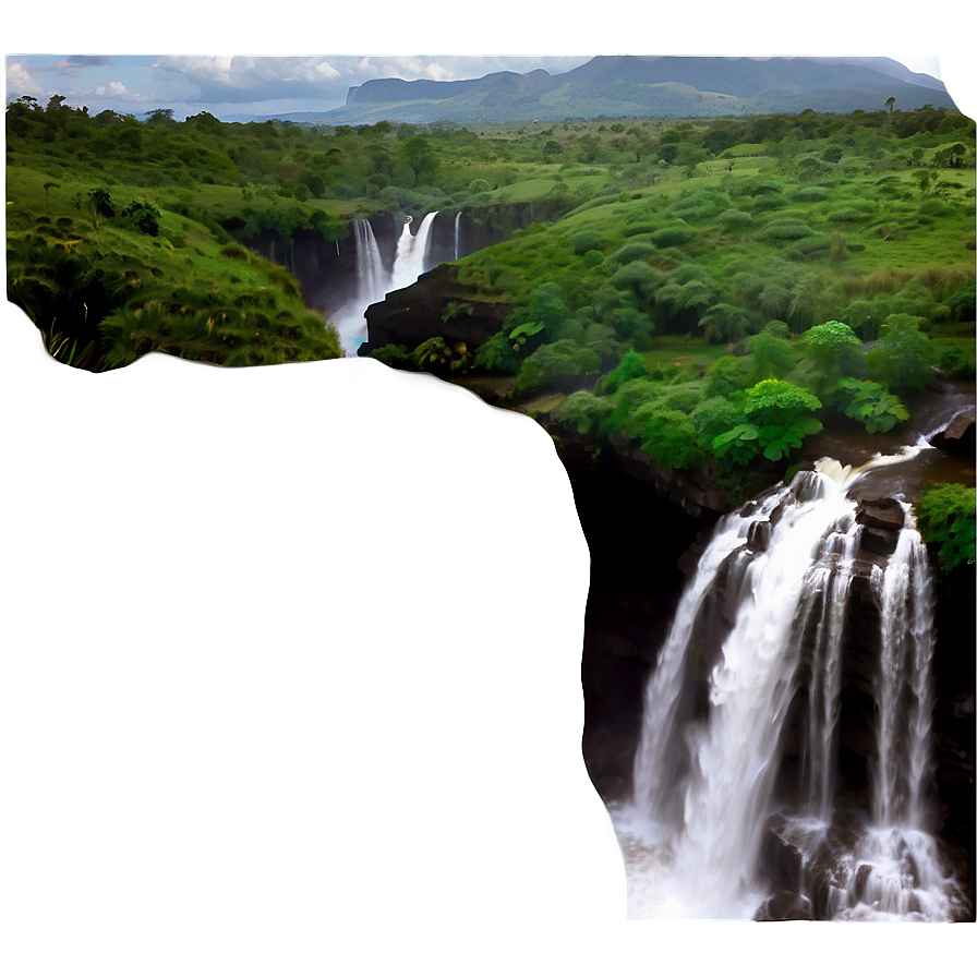 Waterfall In Volcanic Landscape Png Jvv29