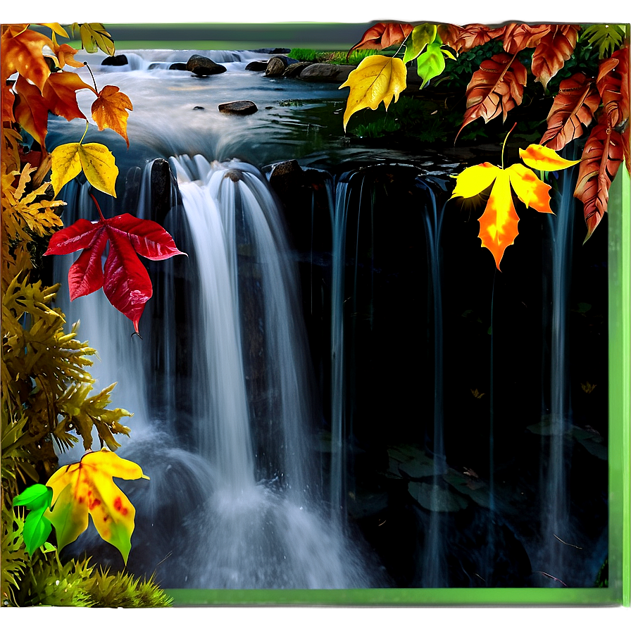 Waterfall Through Autumn Leaves Png Bya61