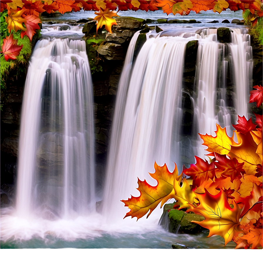 Waterfall Through Autumn Leaves Png Fhu