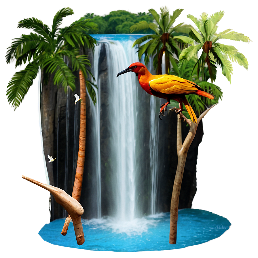 Waterfall With Birds Flying Over Png Cgt21