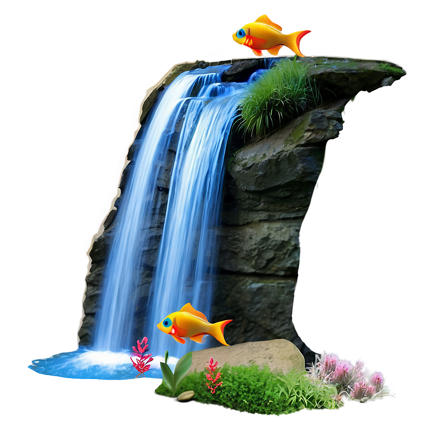 Waterfall With Colorful Fish Png 05212024
