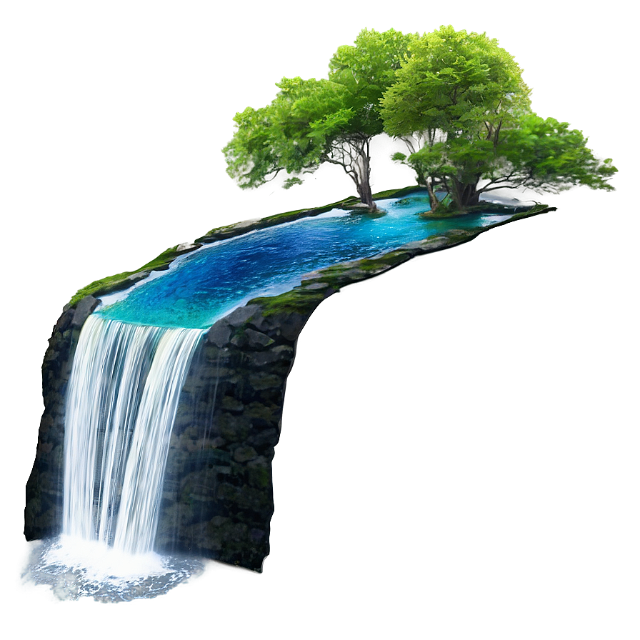 Waterfall With Colorful Fish Png Kju56