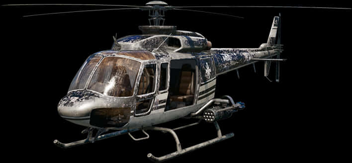 Weathered Helicopter Isolatedon Black