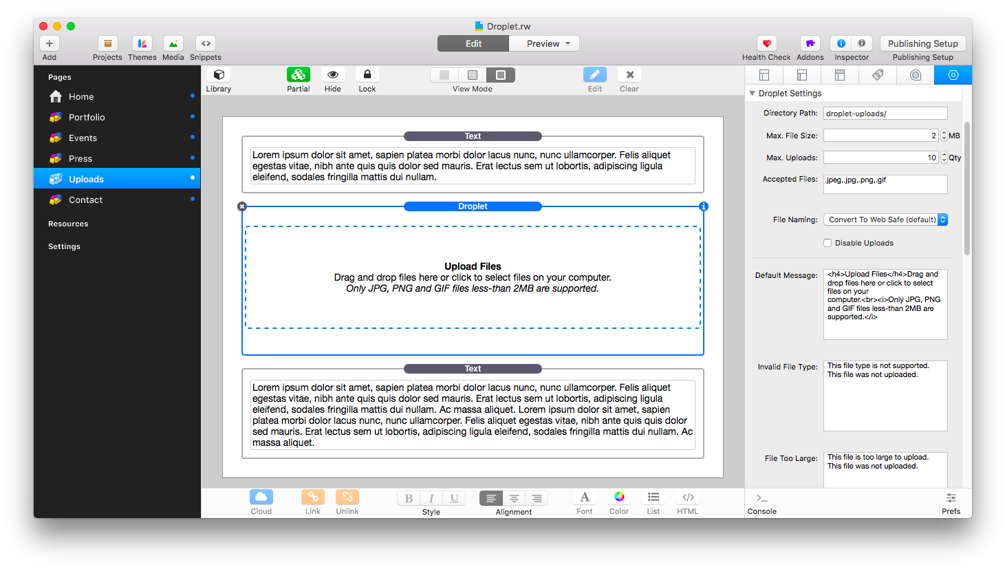 Website Content Management System Interface