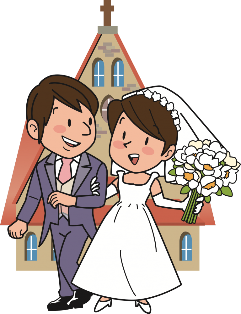 Wedding Couple Cartoon Church Background