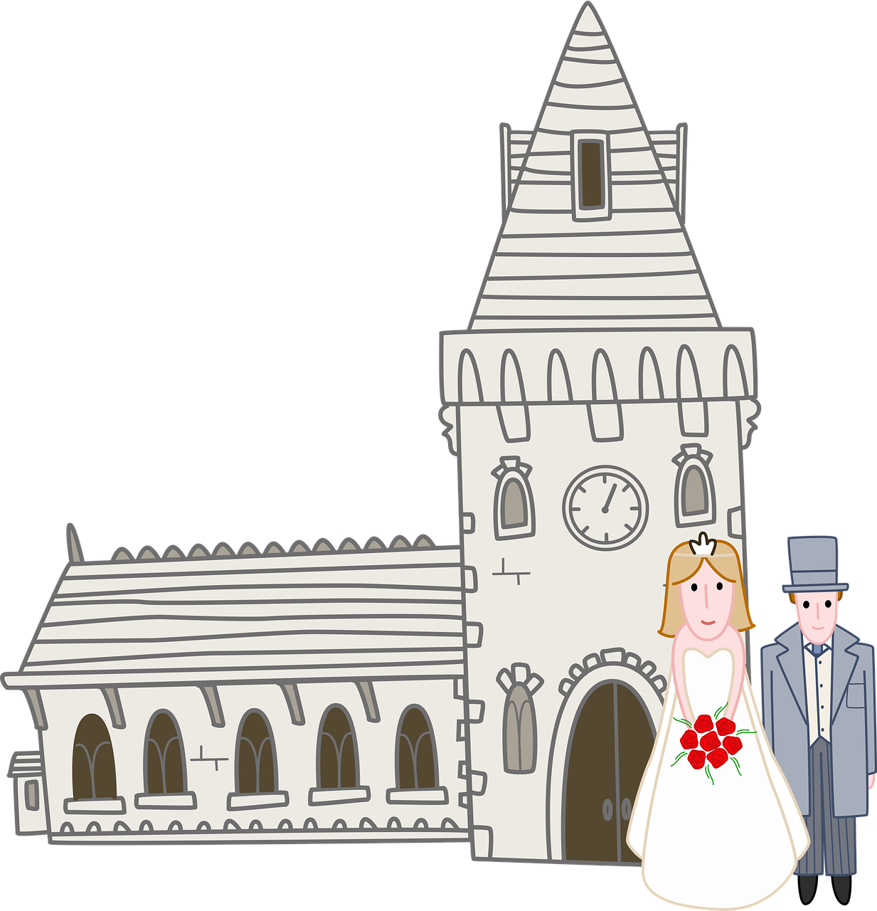 Wedding Couple Outside Church Clipart