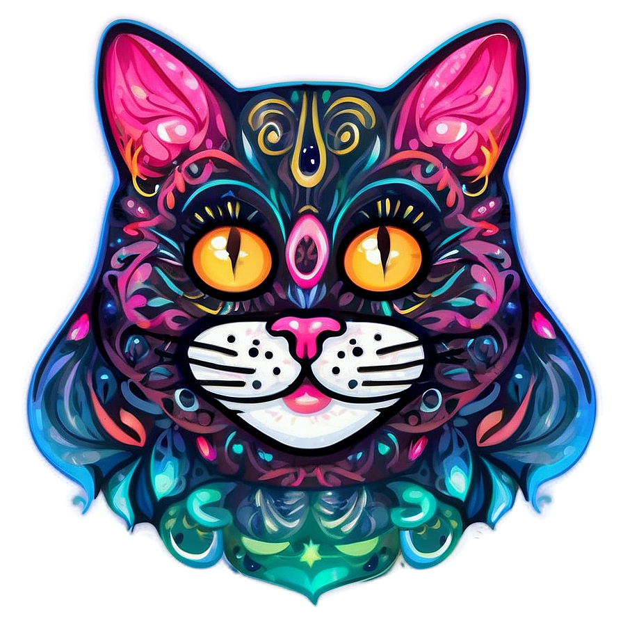 Whimsical Cat Head Artwork Png 06132024