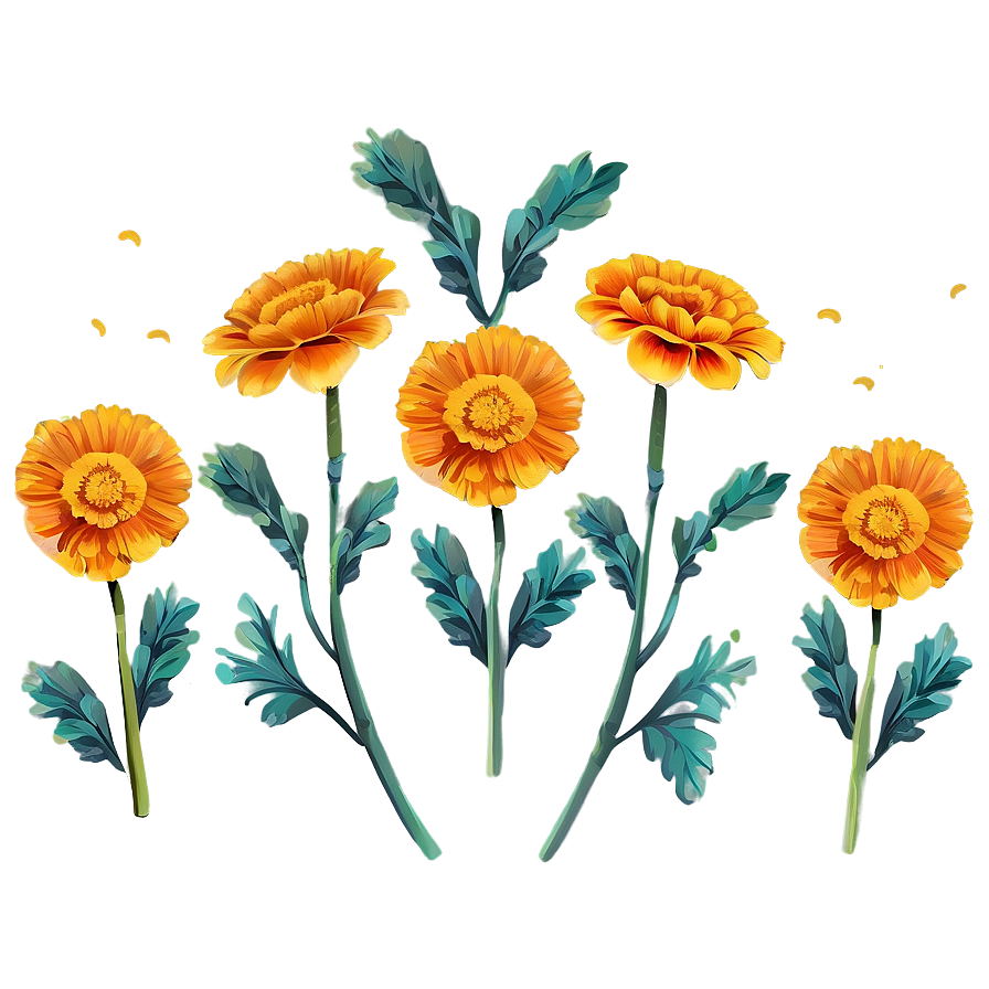 Whimsical Marigolds Illustration Png 06132024