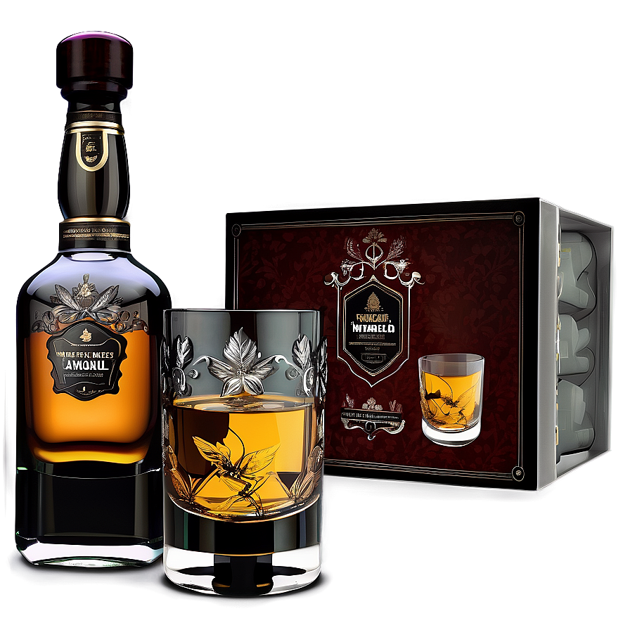 Whiskey Bottle And Glass Set Png Nsl