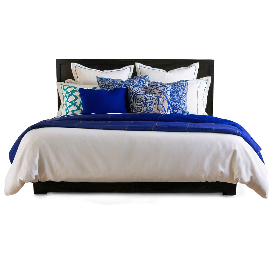 White Bed With Blue Accents Png Neo