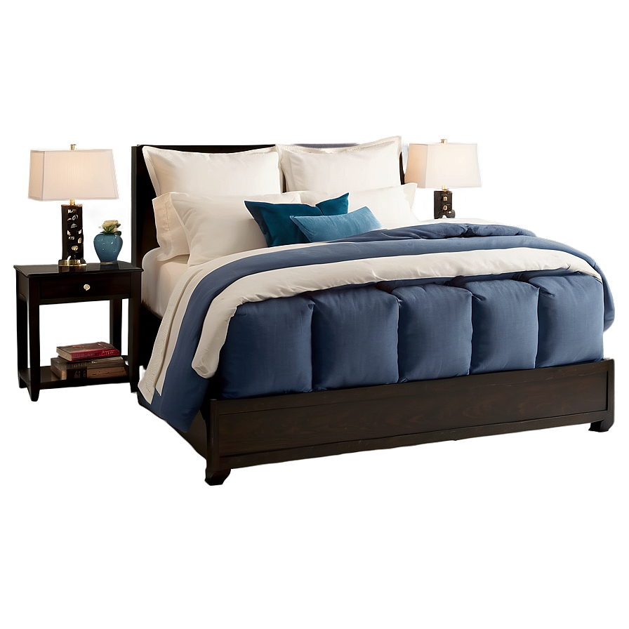 White Bed With Blue Accents Png Skg