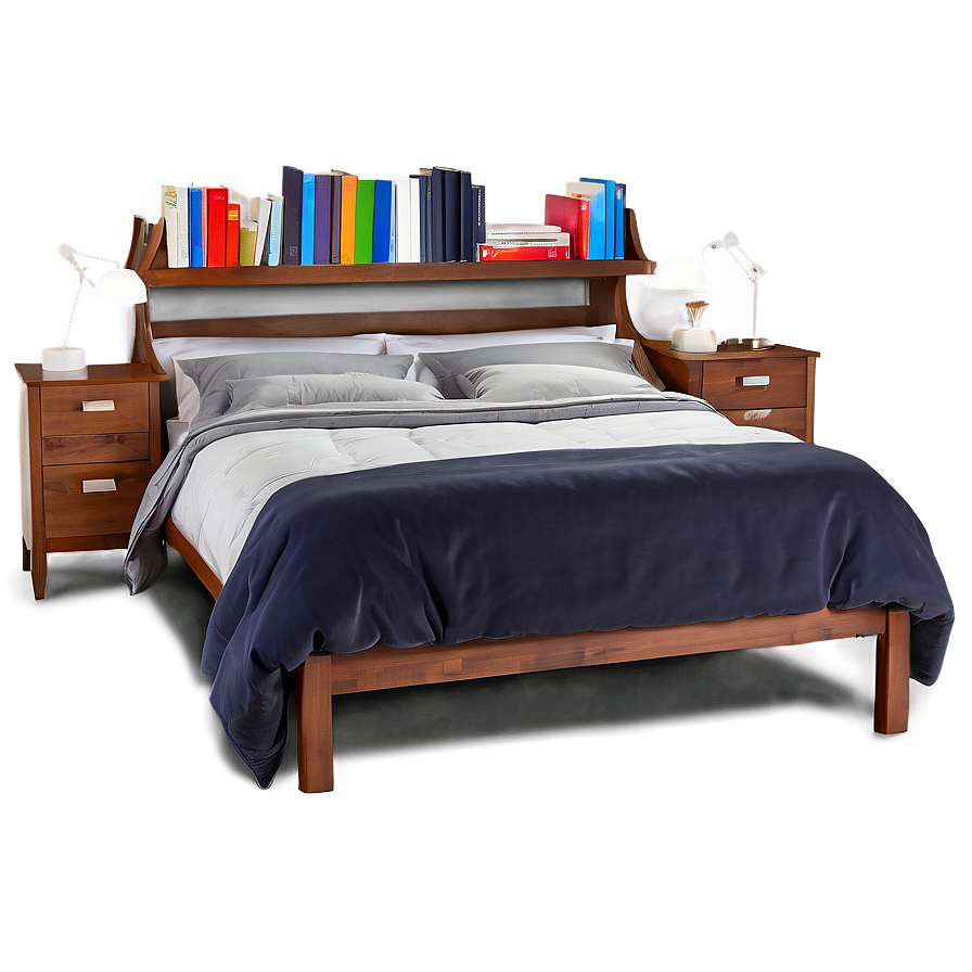 White Bed With Bookshelf Png 06132024