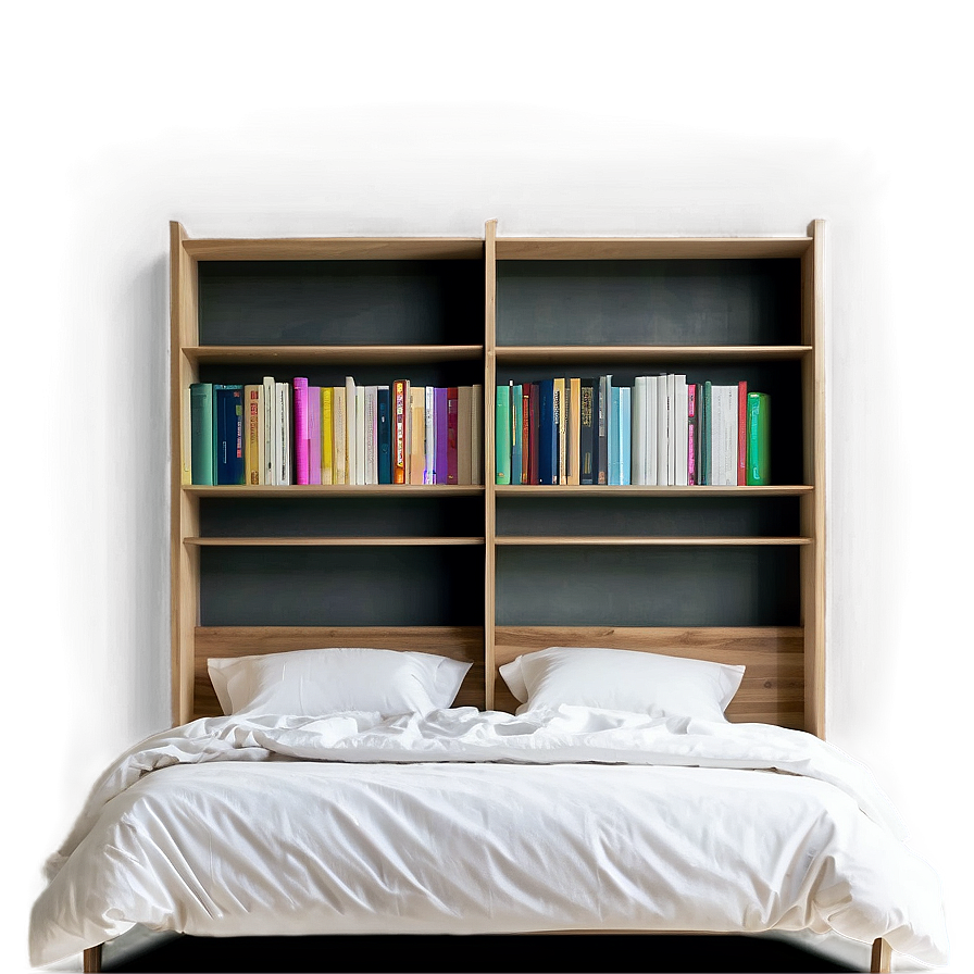 White Bed With Bookshelf Png 55