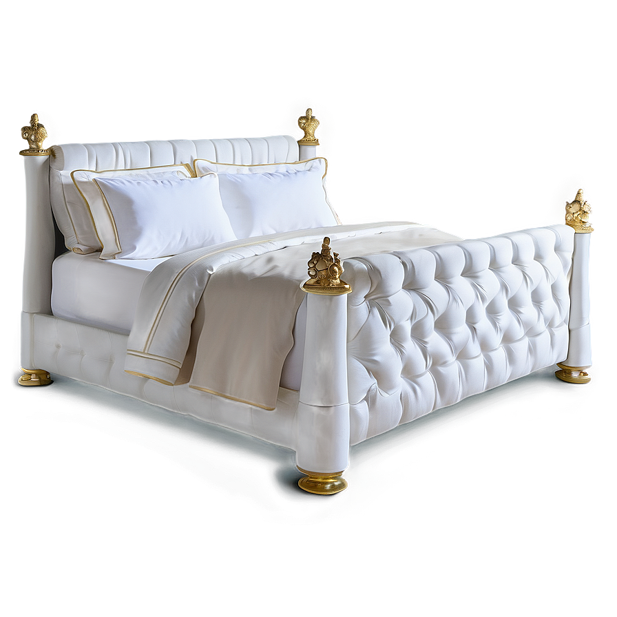 White Bed With Gold Details Png Jht58