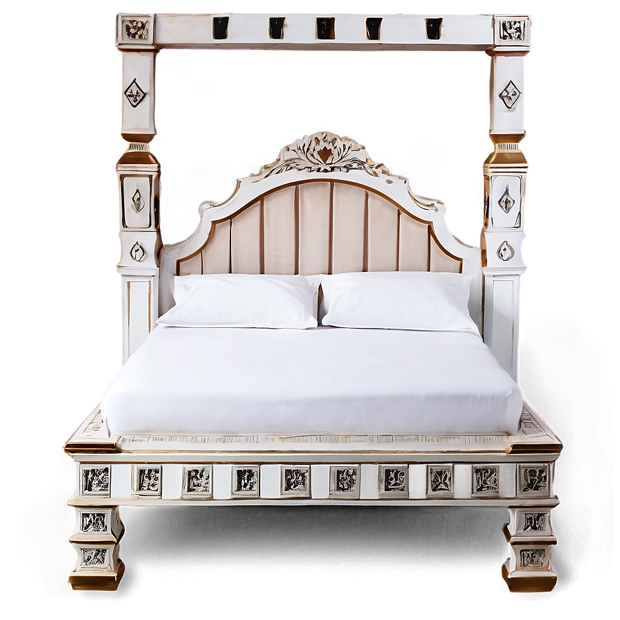 White Bed With High Headboard Png Eok38