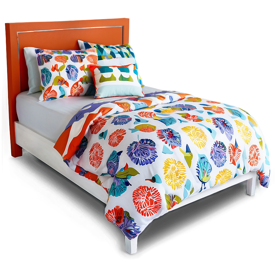 White Bed With Patterned Bedding Png 06132024