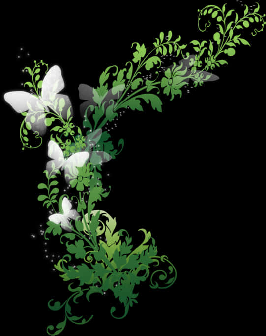 White Butterfly Green Vines Graphic