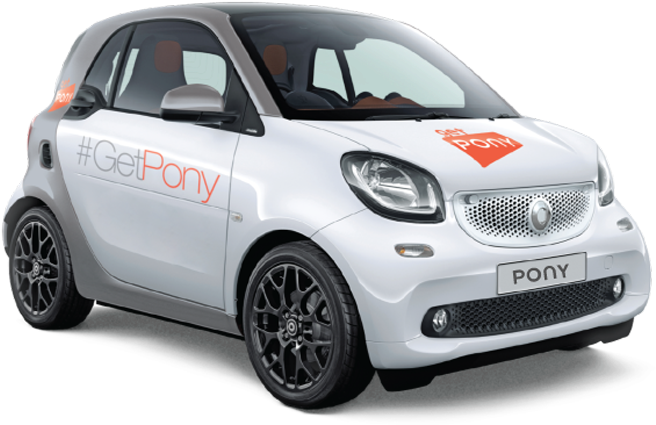 White Compact Car Get Pony Branding