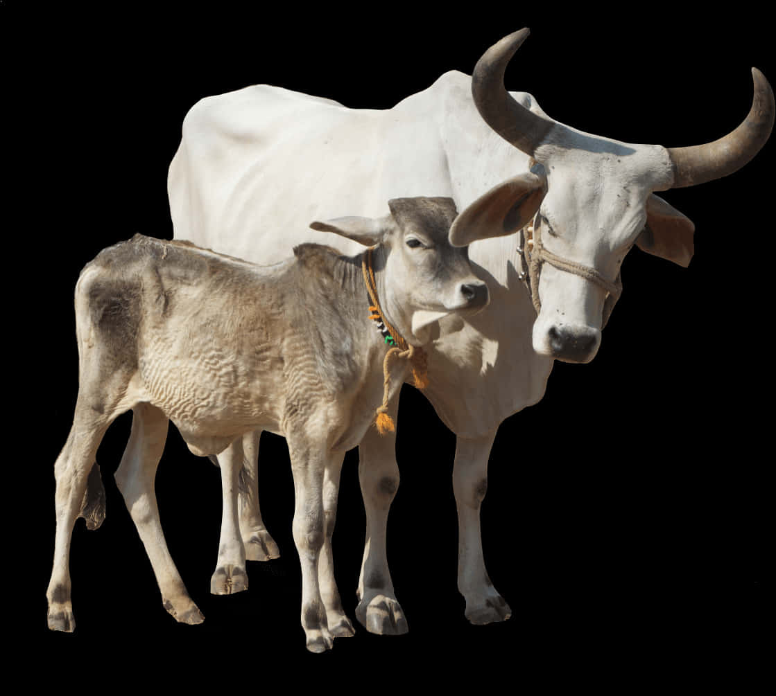 White Cowand Calf Black Background