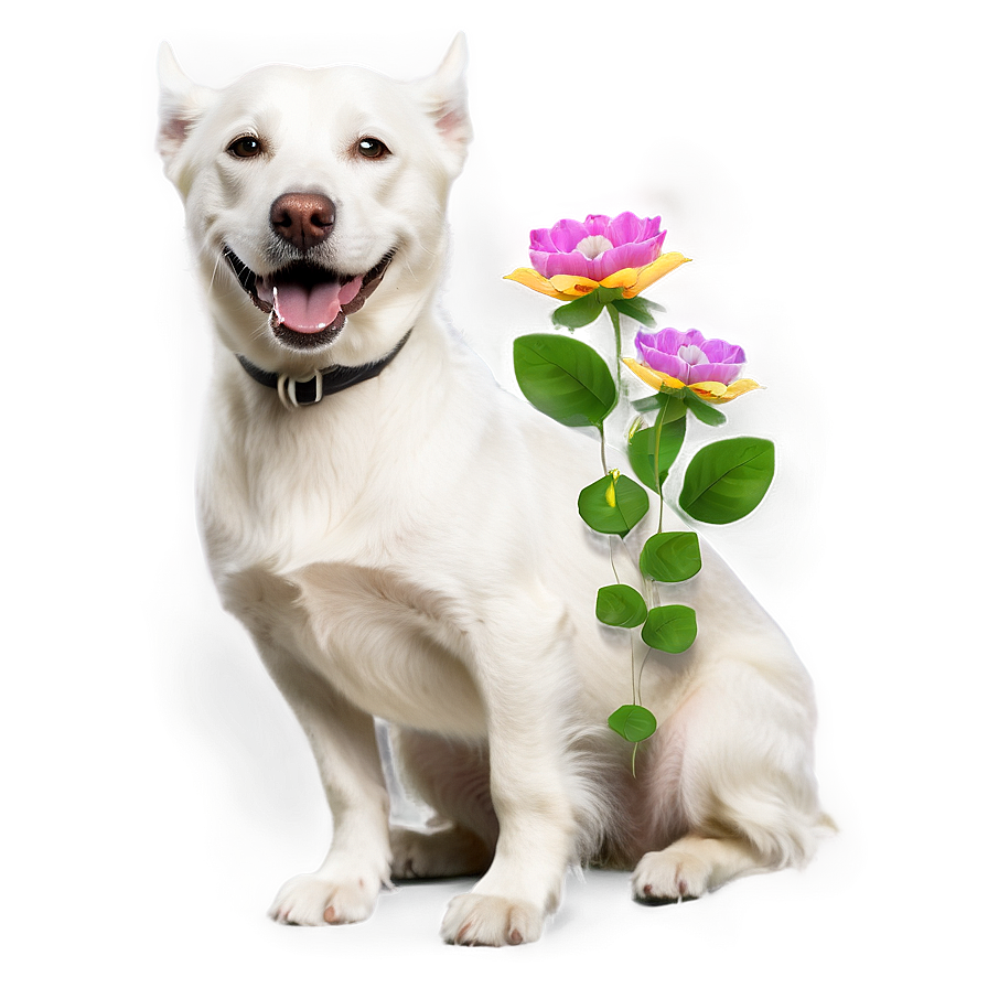 White Dog With Flowers Png Lqc61