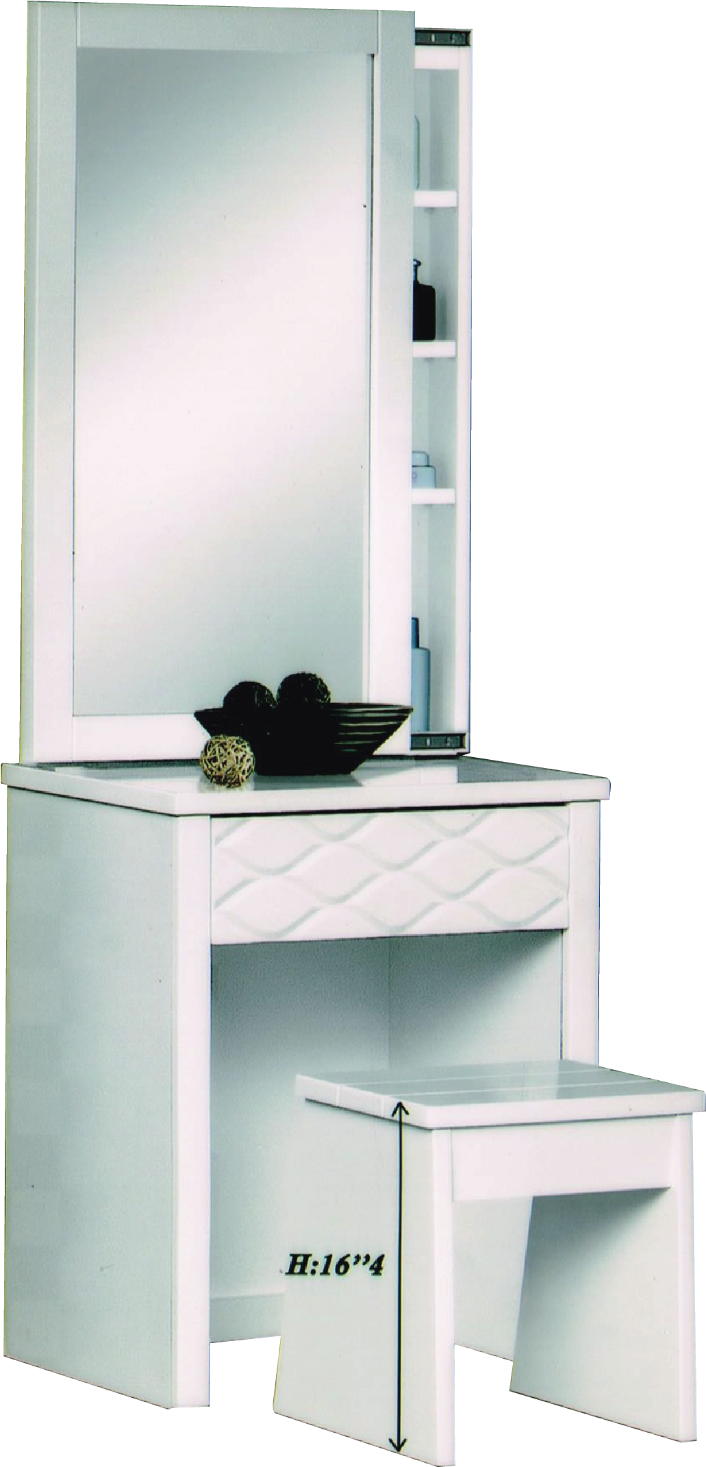 White Dressing Tablewith Mirrorand Stool