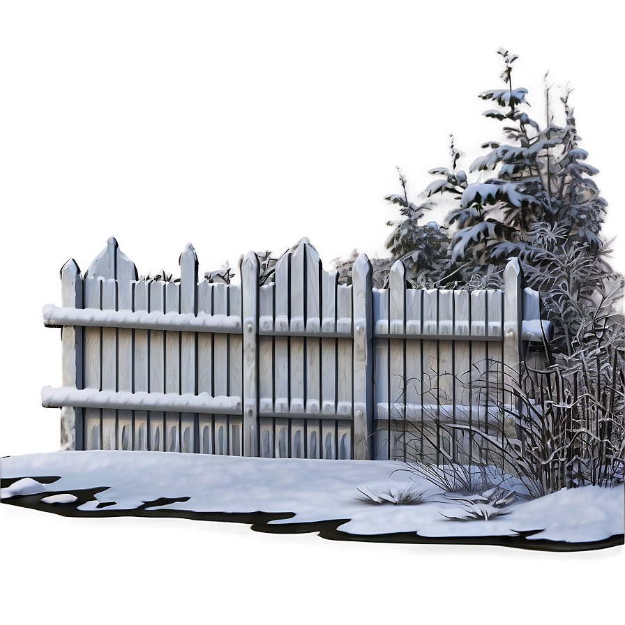 White Fence In Snowy Landscape Png Kqq62